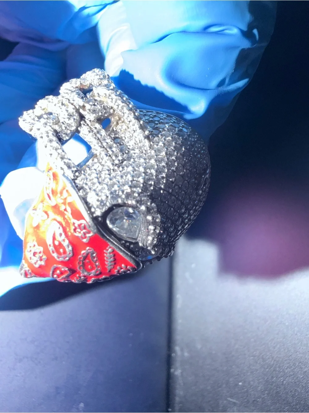 925 Skull Ring with Red Bandana Accent